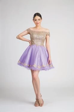 Fiesta 53151 Lace & Crystal Embroidered Lilac Short Dress | 5 Colors