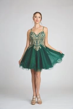 Fiesta 53158 Glittering Floral Lace Corset Short Dress With Tulle Skirt