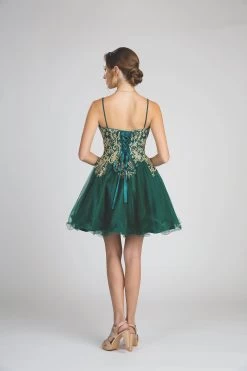 Fiesta 53158 Glittering Floral Lace Corset Short Dress With Tulle Skirt -Norma Reed 53158 GrnBack 67587976 2860 414a a955 499f92512491