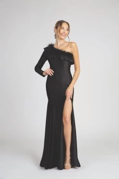 Fiesta 7401 One Shoulder Sleeve Feathered Dress