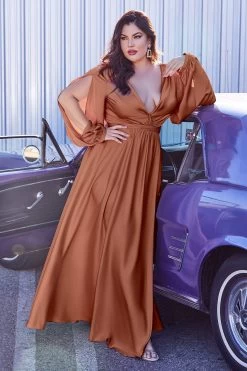 Gorgeous Plus-Size Long Gown With Slit Long Sleeves And Leg Slit #CD7475C -Norma Reed 7475C sienna 8e2ac049 82c5 4c40 91bb 3024ce57edfd
