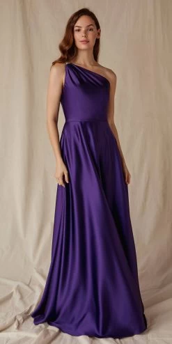 Eureka 9025 Satin One Shoulder Pleated Dress With Pockets -Norma Reed 90252