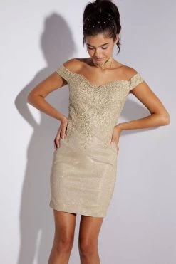 Eureka 9206 Shimmering Off Shoulder Lace Embroidered Short Dress