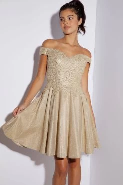 Eureka 9366 Lace & Sequin Shimmering Off Shoulder Short Dress -Norma Reed 9366