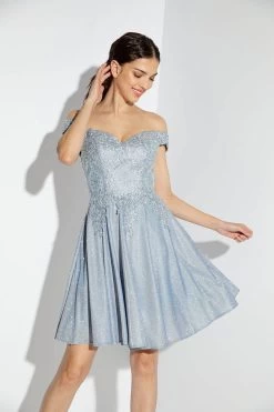 Eureka 9366 Lace & Sequin Shimmering Off Shoulder Short Dress