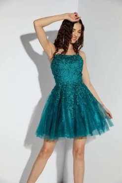 Eureka 9727 Floral Sequin Short Dress -Norma Reed 9727TEAL 11
