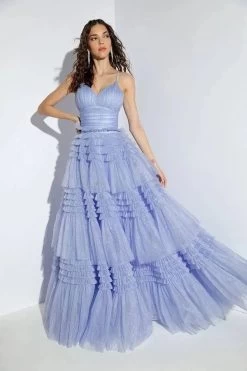 Eureka 9888 Ruched Shimmering Tulle Corset Dress -Norma Reed 9888 1