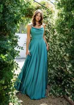 Eureka 9916 Pleated Slit Leg Dress | Sand | Burgundy | Coral | Sea Glass -Norma Reed 9916SeaGlass 36