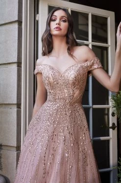 Cinderella Divine B715 Gorgeous Off Shoulder Rose Gold Ball Gown With Layered Skirt -Norma Reed B715 rosegold 2