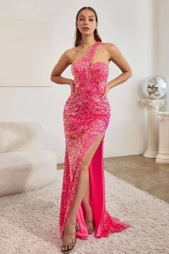 Cinderella Divine C140 Sparkling Sequin Hot Pink Prom Dress