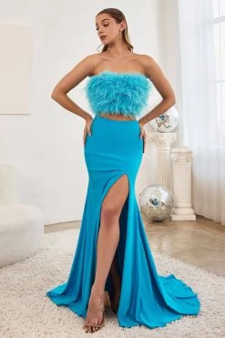 Cinderella Divine C141 Feathered Two Piece Dress 9 Cinderella Divine C141 Feathered Two Piece Dress -Norma Reed C141 ocean blue