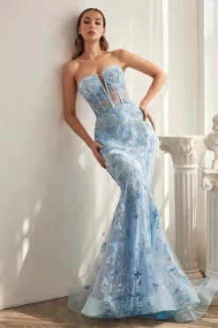 Cinderella Divine CB099 Strapless Corset Floral Mermaid Dress