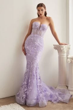 Cinderella Divine CB099 Strapless Corset Floral Mermaid Dress -Norma Reed CB099 lavender