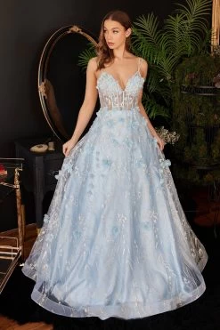 Cinderella Divine CB105 Floral Ice Blue Corset Ball Gown