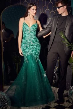 Cinderella Divine CB112 Sparkling Emerald Mermaid Dress