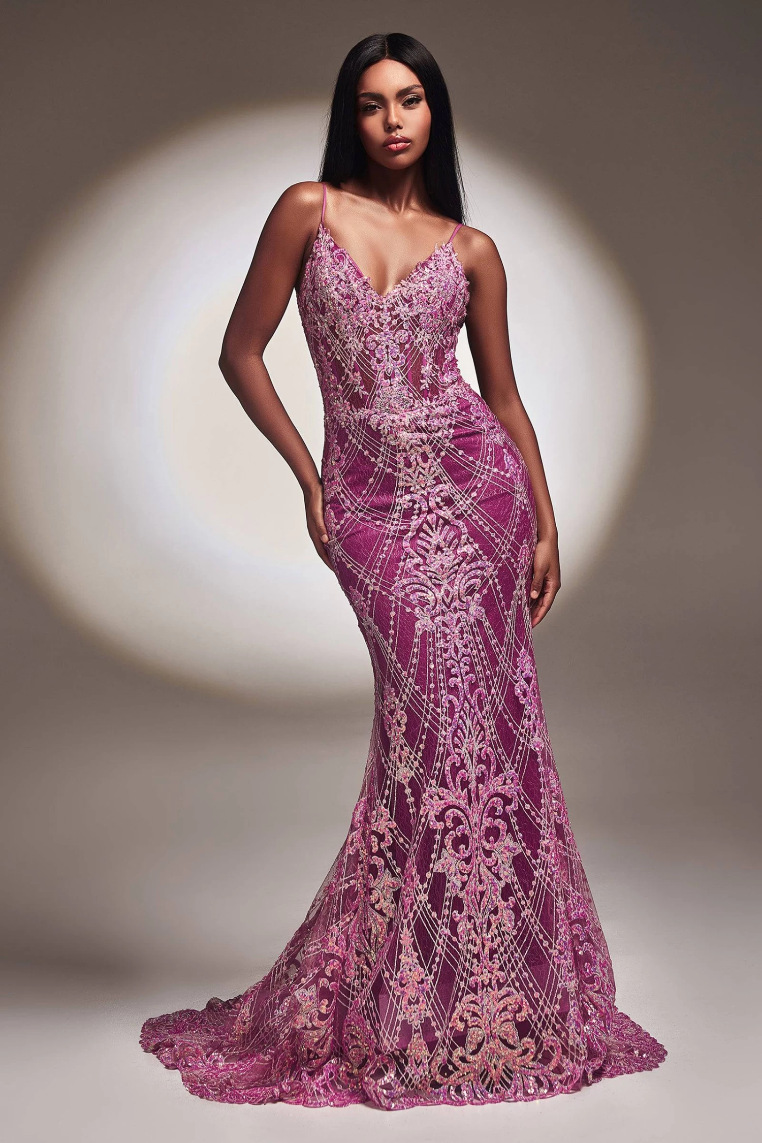 Cinderella Divine CC2168 Amethyst Mermaid Dress With Extravagant Lace And Sequin Embroidery 1 Cinderella Divine CC2168 Amethyst Mermaid Dress With Extravagant Lace And Sequin Embroidery