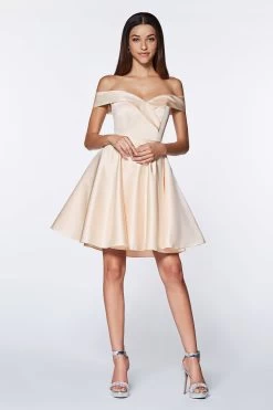 Cinderella Divine CD0140 Shimmering Satin Off Shoulder Short Dress -Norma Reed CD0140 2 d82e3744 337c 487f 9855 29c355390d19