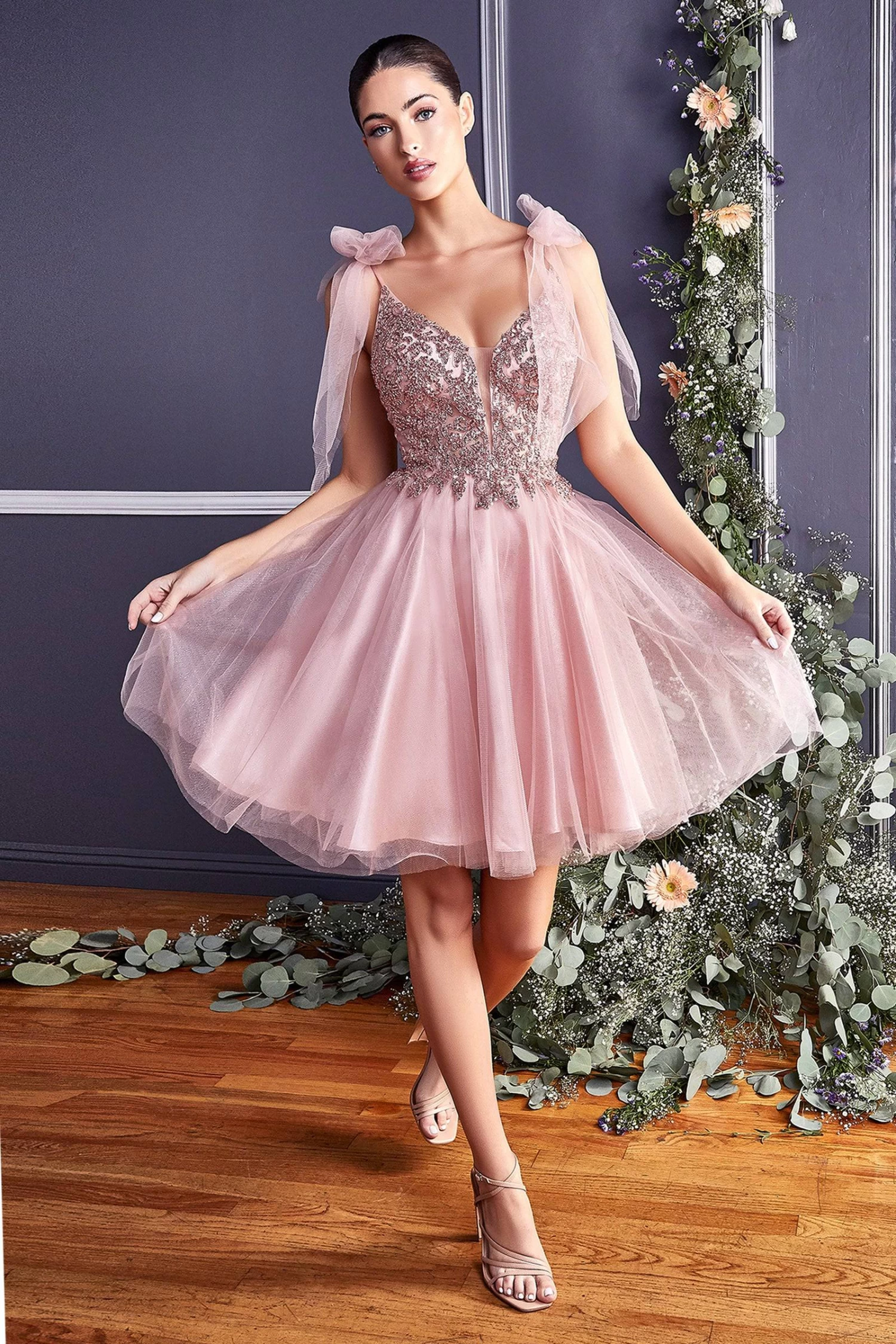 Cinderella Divine CD0174 Dama Dress With Sequin Bodice & Shoulder Bow 4 Cinderella Divine CD0174 Dama Dress With Sequin Bodice & Shoulder Bow - Image 4