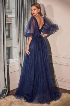 Long Flowing Gown With Shimmering Net #CDCD0182 -Norma Reed CD0182 navy 1