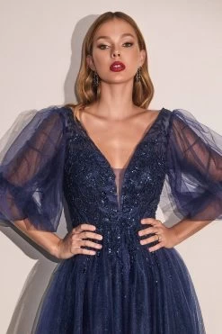 Long Flowing Gown With Shimmering Net #CDCD0182 -Norma Reed CD0182 navy 2