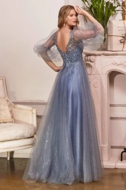Long Flowing Gown With Shimmering Net #CDCD0182 -Norma Reed CD0182 smokyblue 2