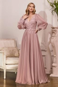 Cinderella Divine Ladivine CD0183 Gorgeous Chiffon Gown With Lace Petal Embroidery