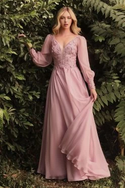 Cinderella Divine Ladivine CD0183 Gorgeous Chiffon Gown With Lace Petal Embroidery -Norma Reed CD0183 rosegold