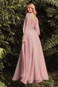 Cinderella Divine Ladivine CD0183 Long Sleeve Chiffon Gown -Norma Reed CD0183 rosegold 1 d9242350 a0e2 4858 8fce e99140714bbb