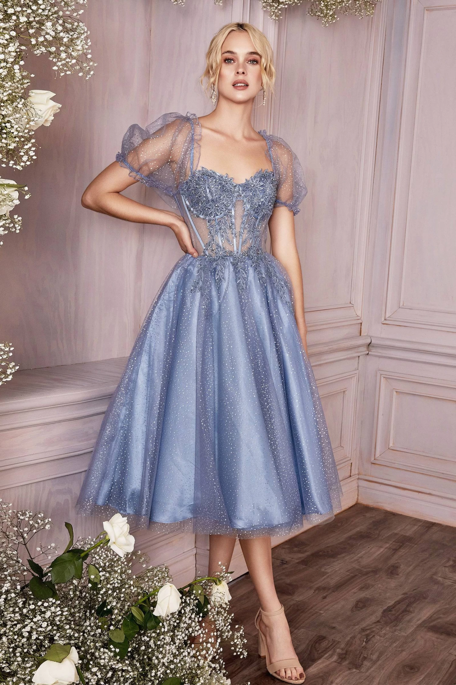 Cinderella Divine CD0187 Shimmering 3/4 Corset Short Dress 3 Cinderella Divine CD0187 Shimmering 3/4 Corset Short Dress - Image 3