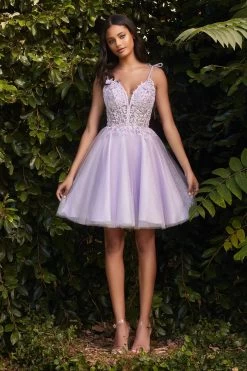 Gorgeous Floral Lace Embroidered Short Dress #CDCD0188 | Norma Reed -Norma Reed CD0188 violet