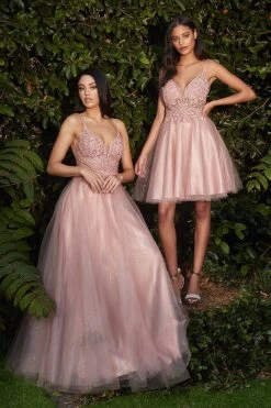 Gorgeous Short Layered Dress With Lace & Rhinestone Embroider #CDCD0190 | Norma Reed -Norma Reed CD0190 CD0195 blush