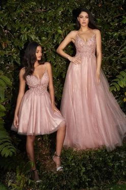 Gorgeous Short Layered Dress With Lace & Rhinestone Embroider #CDCD0190 | Norma Reed -Norma Reed CD0190 CD0195 blush 1