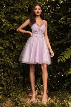 Gorgeous Short Layered Dress With Lace & Rhinestone Embroider #CDCD0190 | Norma Reed -Norma Reed CD0190 lavender