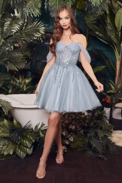 Cinderella Divine CD0211 Off Shoulder Short Dress 13 Cinderella Divine CD0211 Off Shoulder Short Dress -Norma Reed CD0211 smokyblue