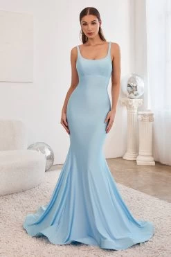 Cinderella Divine CD2219 Low Back Mermaid Dress With Flowing Train -Norma Reed CD2219 lt blue
