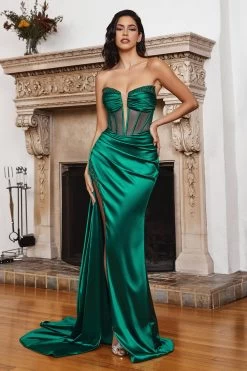Cinderella Divine CD269 Strapless High Slit Cut Out Gown -Norma Reed CD269 emerald