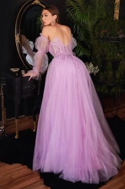 Cinderella Divine CD997 Shimmering Off Shoulder Tulle Corset Ball Gown -Norma Reed CD997 lavender 2