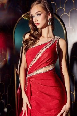 Cinderella Divine CDS427 One Shoulder Sparkling Cut Out Dress -Norma Reed CDS427 red 3