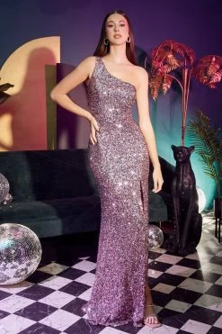 Cinderella Divine CH118 Sparkling Metallic One Shoulder Dress -Norma Reed CH118 metallic pink