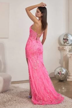 Cinderella Divine CM331 Neon Corset Dress With Lace Embroidery -Norma Reed CM331 neon pink 2