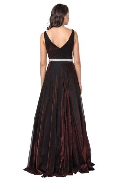 Aspeed Design D320 Shimmering Velvet A Line Dress With Crystal Stone Belt -Norma Reed D320BURGUNDY 8
