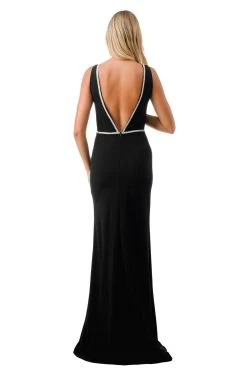 Aspeed Design D499 Crystal Embroidered Low Neck Slit Leg Dress -Norma Reed D499BLACK7