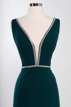 Aspeed Design D499 Crystal Embroidered Low Neck Slit Leg Dress -Norma Reed D499HUNTERGREENDT1