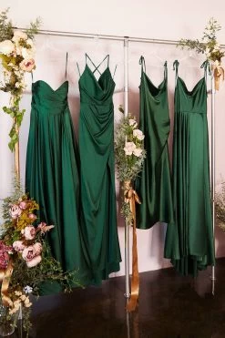 Cinderella Divine BD103 Satin Ruched Slit Leg Midi Dress -Norma Reed EmeraldA CD0165 7479 BD103 BD104 2