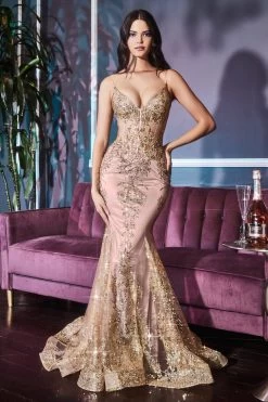 Cinderella Divine J810 Sparkling Mermaid Corset Dress With Sheer Bodice & Lace Embroidery Sizes 12 - 16 -Norma Reed J810 rosegold ecc8d208 ef64 4624 b45d b031d8178972