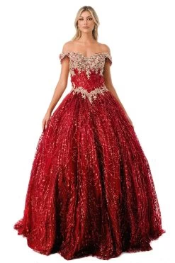 Aspeed L2364 Off Shoulder Lace & Sequin Quinceanera Dress