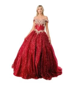 Aspeed L2364 Off Shoulder Lace & Sequin Quinceanera Dress -Norma Reed L2364BURGUNDY2 c4ebdb27 e6db 4095 a830 252559609a70