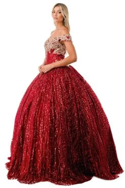 Aspeed L2364 Off Shoulder Lace & Sequin Ball Gown -Norma Reed L2364BURGUNDY5