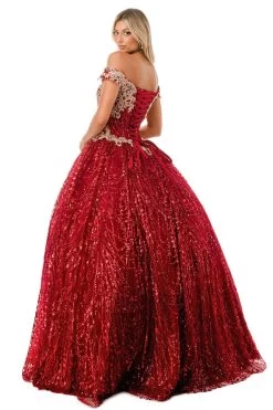 Aspeed L2364 Off Shoulder Lace & Sequin Ball Gown -Norma Reed L2364BURGUNDY7