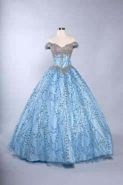 Aspeed L2364 Off Shoulder Lace & Sequin Ball Gown -Norma Reed L2364L BLUEF1